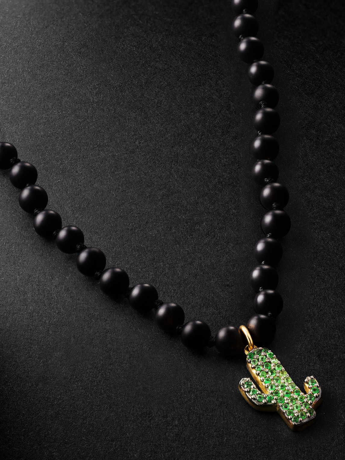 Shop Ileana Makri Gold, Onyx And Tsavorite Beaded Pendant Necklace In Black