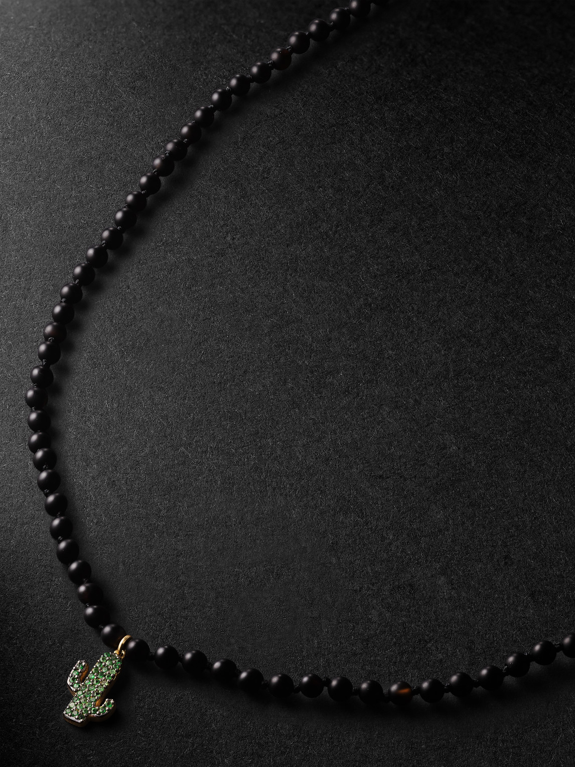 Ileana Makri Gold, Onyx And Tsavorite Beaded Pendant Necklace In Black