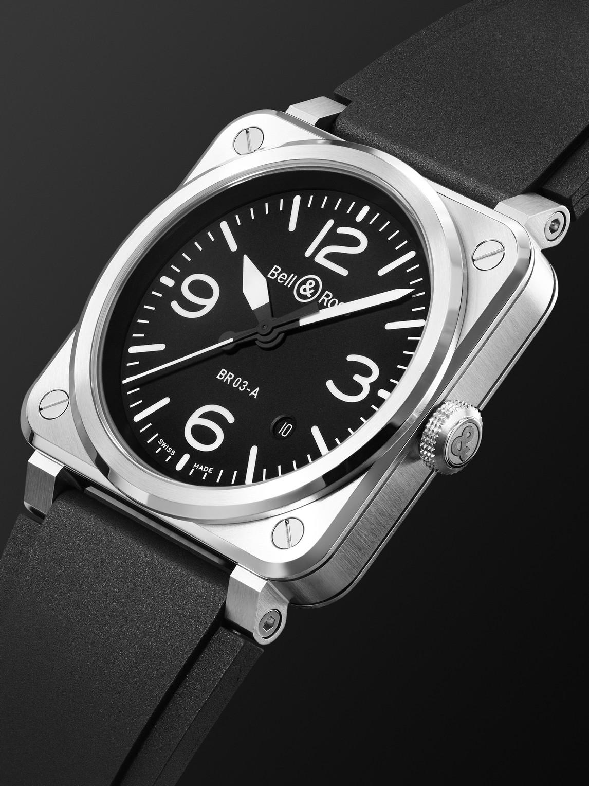  Bell & Ross - Br 03 Automatic 41mm Stainless Steel And Rubber Watch, Ref. No. Br03a-bl-st/srb - Men - Black 