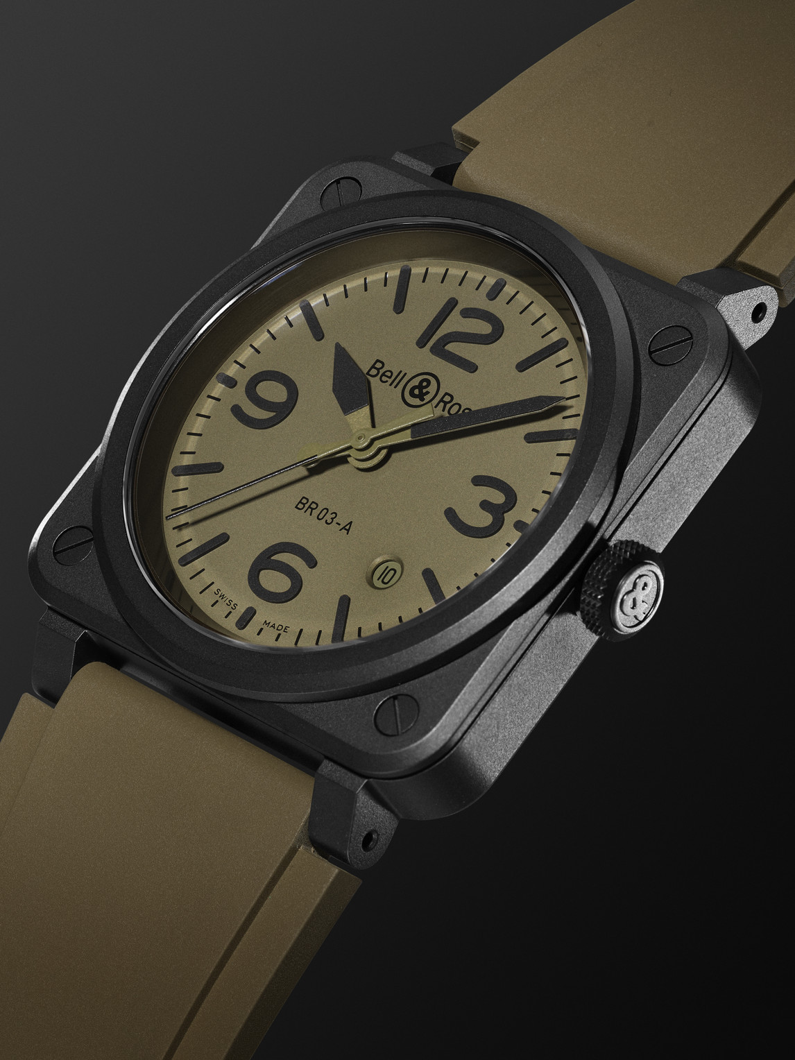  Bell & Ross - Br 03 Automatic 41mm Ceramic And Rubber Watch, Ref. No. Br03a-mil-ce/srb - Men - Green 