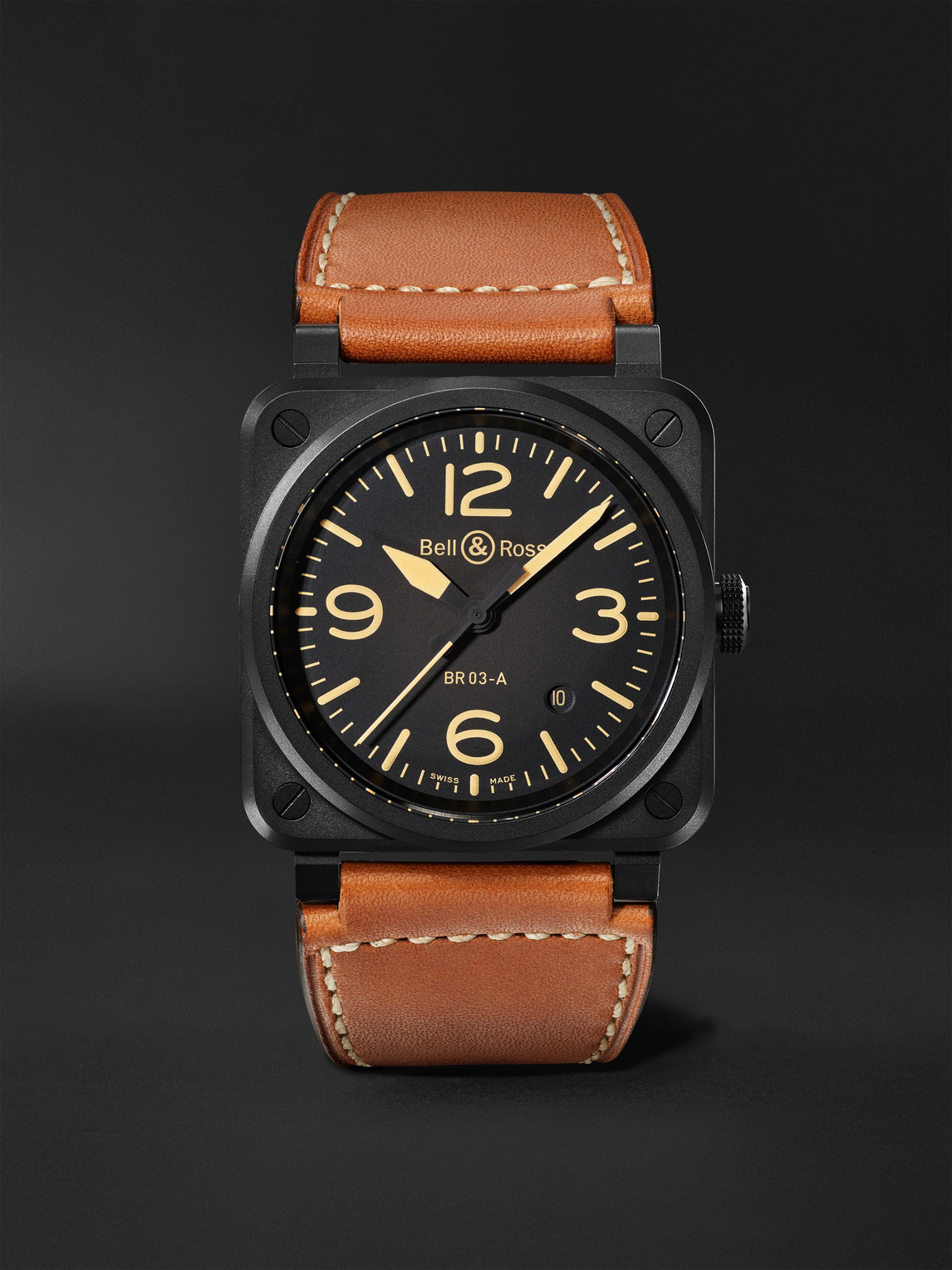 Bell & Ross BR 03 Heritage Automatic 41mm Ceramic and Leather Watch, Ref. No. BR03A-HER-CE/SCA - Men