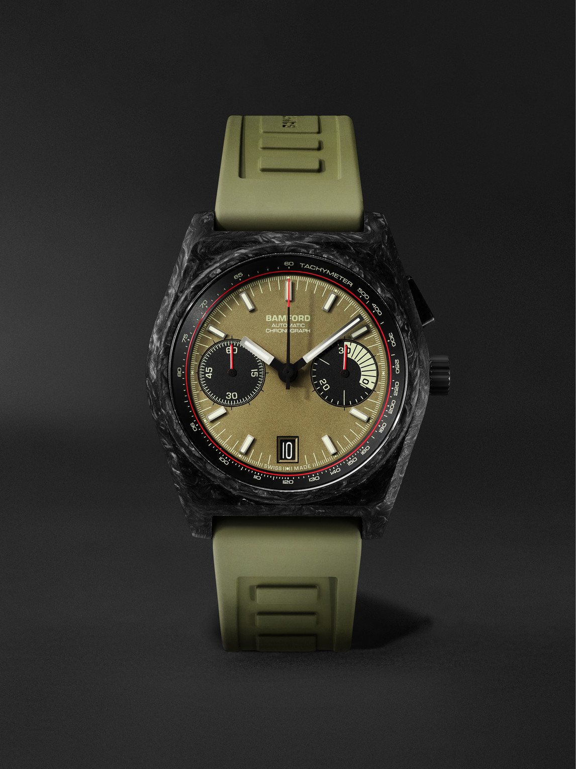 BAMFORD WATCH DEPARTMENT B347 Automatic Chronograph 41.5mm Carbon Fibre and Rubber Watch, Ref. No. B347-CF-GRN-COMMANDO - Men