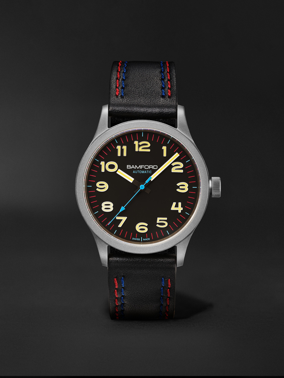 BAMFORD WATCH DEPARTMENT B80 Modern Automatic 39mm Titanium and Faux Leather Watch, Ref. No. B80 - MOD - BLK - YLW - Men