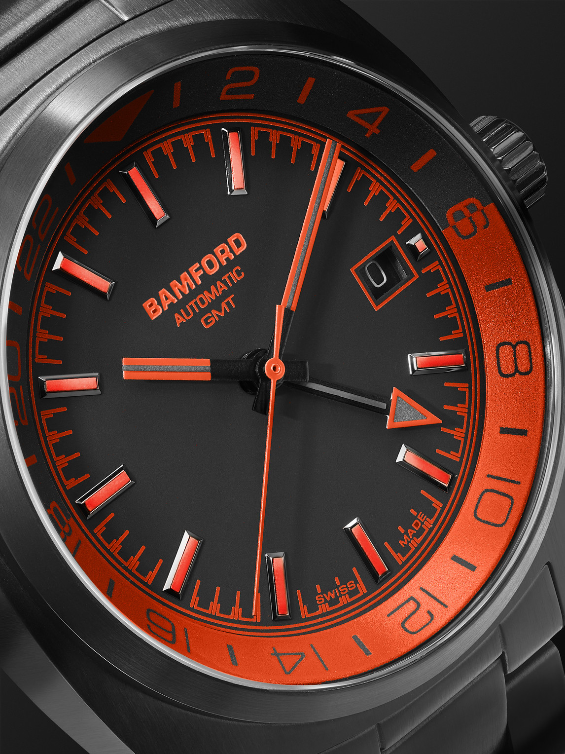 Shop Bamford Watch Department Automatic Gmt 40mm Stainless Steel Watch, Ref. Gmt Orange In Black