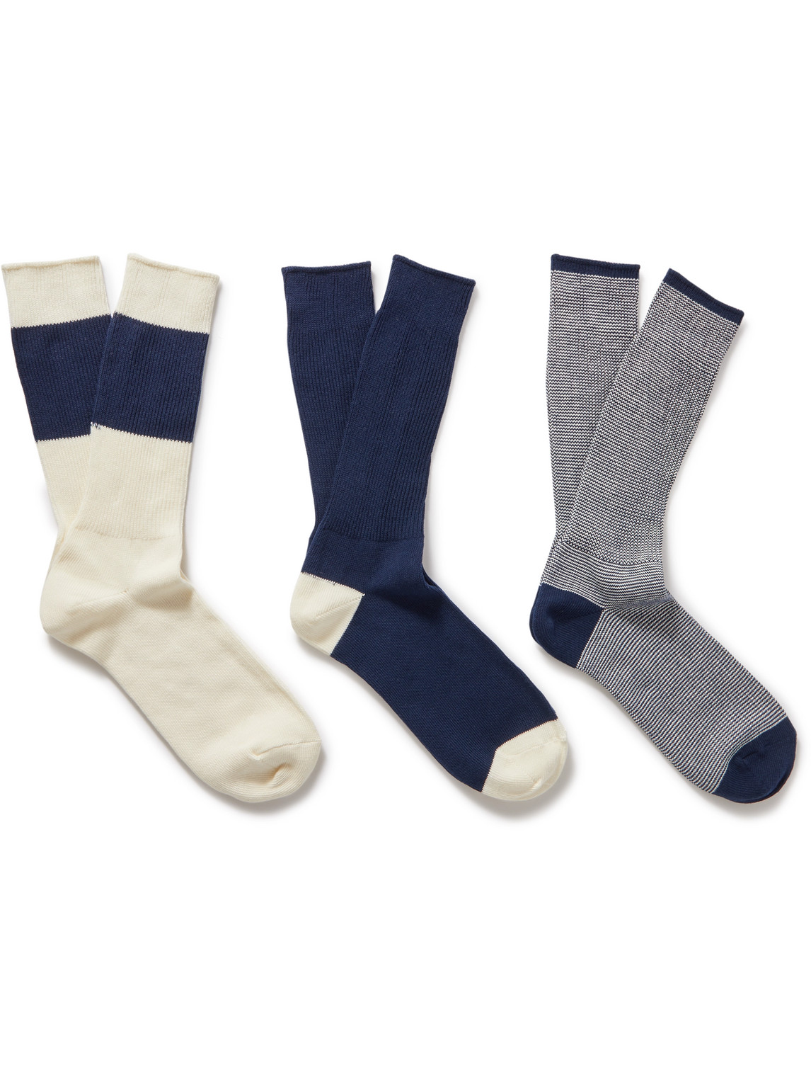 Mr P Three-pack Stretch Cotton-blend Socks In Blue