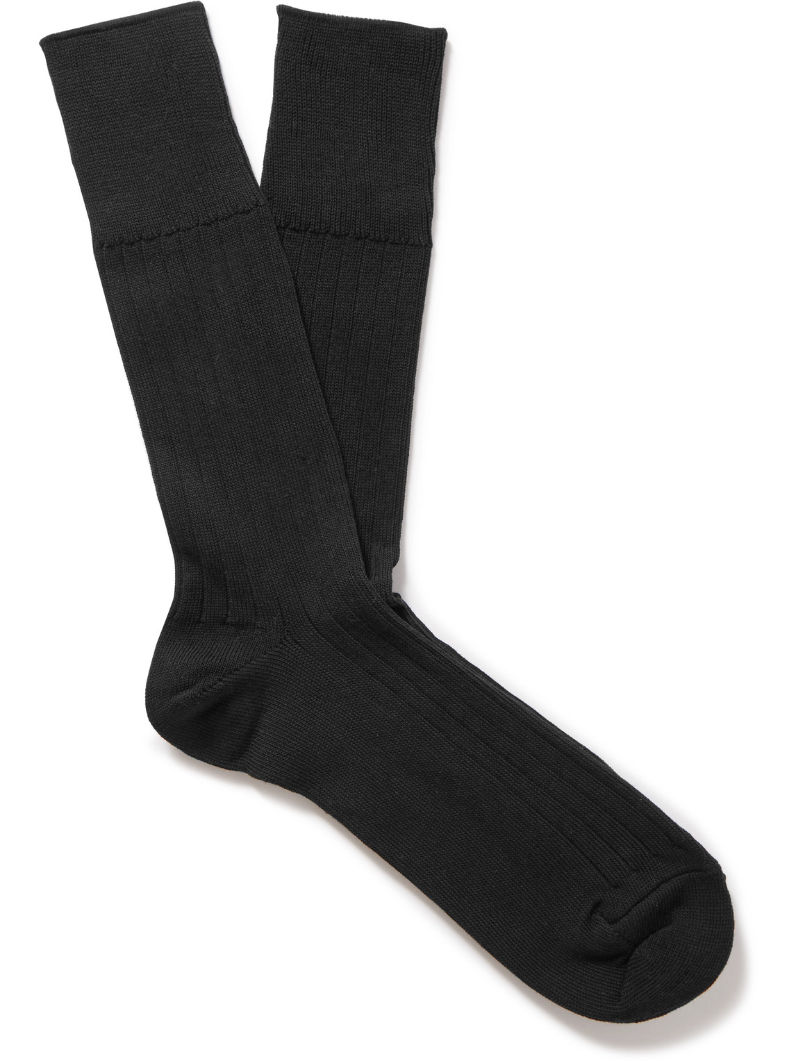 Ribbed Stretch Cotton-Blend Socks