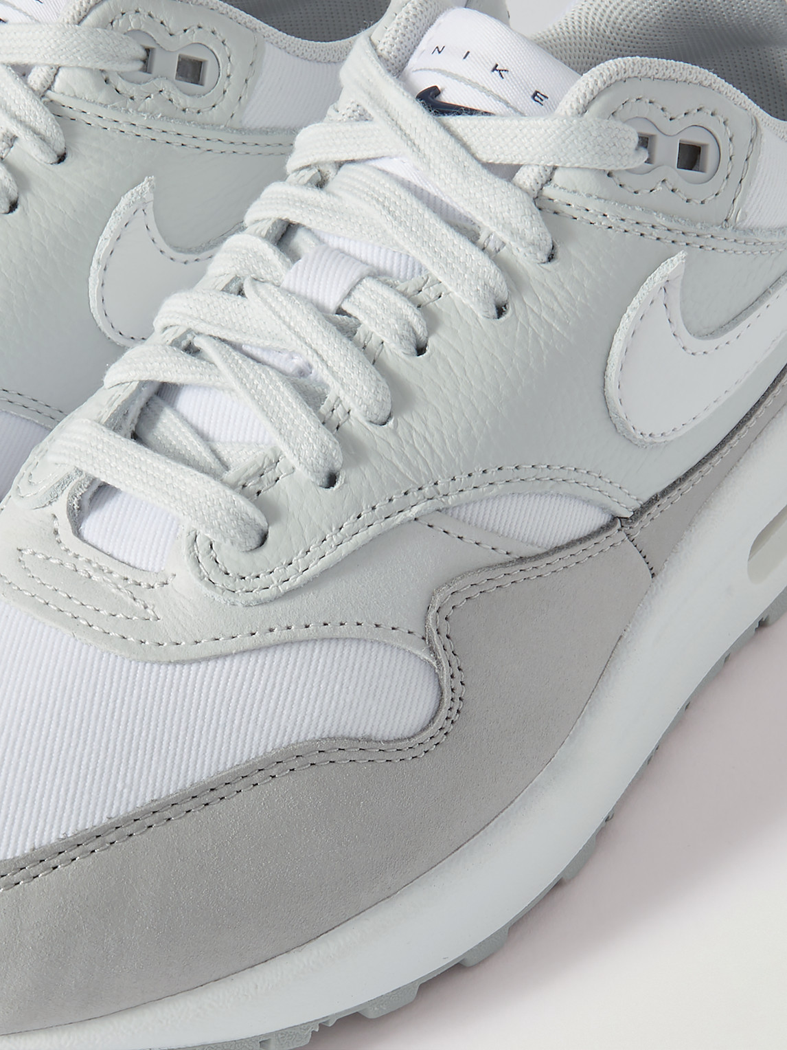 Shop Nike Air Max 1 '87 Mesh-trimmed Leather Sneakers In Gray