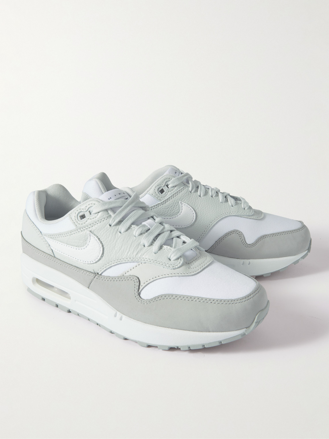 Shop Nike Air Max 1 '87 Mesh-trimmed Leather Sneakers In Gray