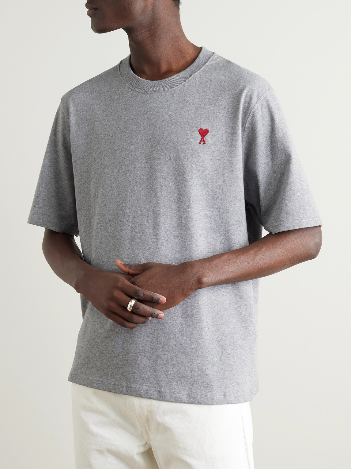 Ami Alexandre Mattiussi Logo Heavy Cotton T-shirt In Gray