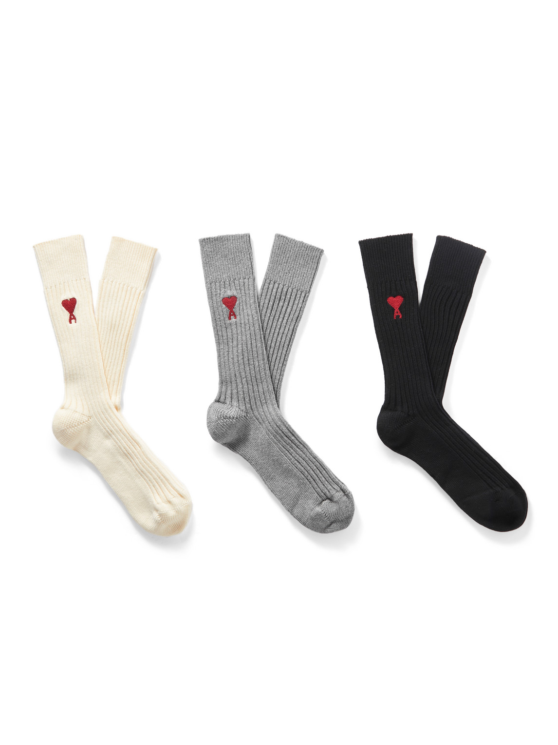 Three-Pack Logo-Embroidered Ribbed Cotton-Blend Socks