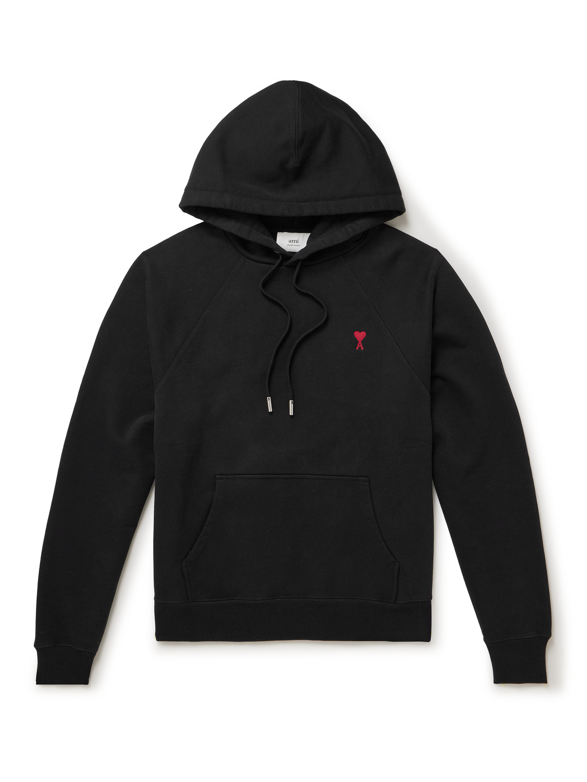 Shop Ami Alexandre Mattiussi Logo-embroidered Cotton-jersey Hoodie In Black