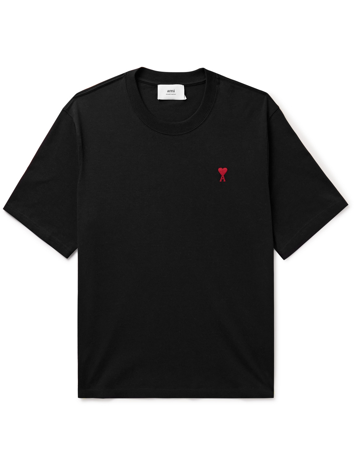 Ami Alexandre Mattiussi Logo-embroidered Organic Cotton-jersey T-shirt In Black