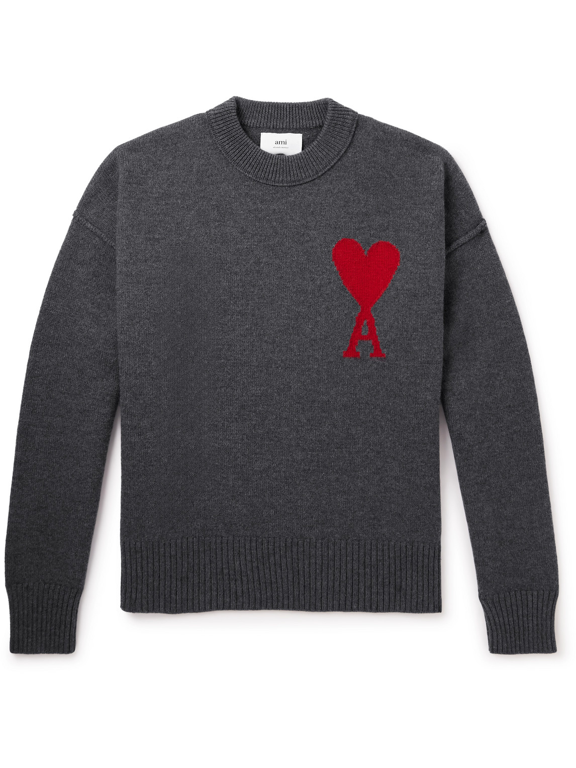 Ami Alexandre Mattiussi Adc Logo-intarsia Wool Sweater In Gray
