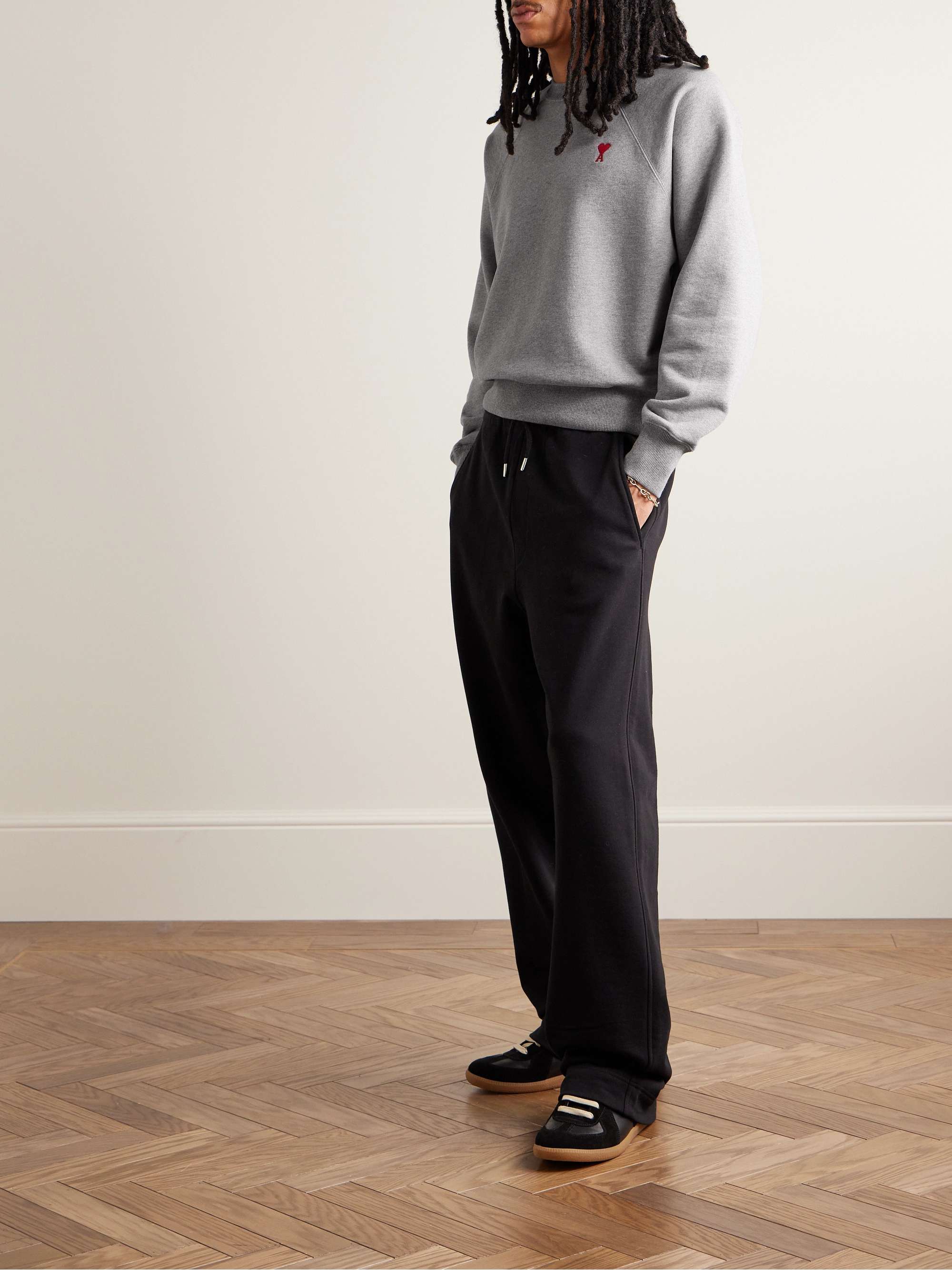 AMI PARIS Logo-Embroidered Stretch-Cotton Jersey Sweatshirt