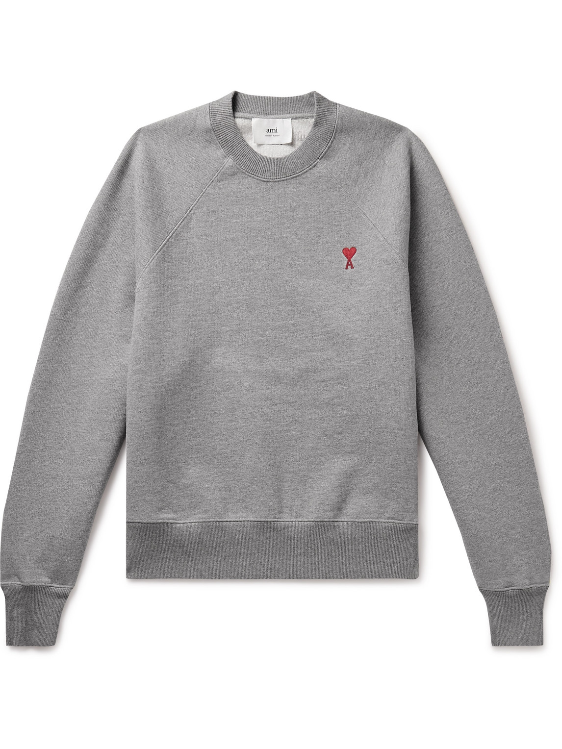 Ami Alexandre Mattiussi Logo-embroidered Stretch-cotton Jersey Sweatshirt In Gray