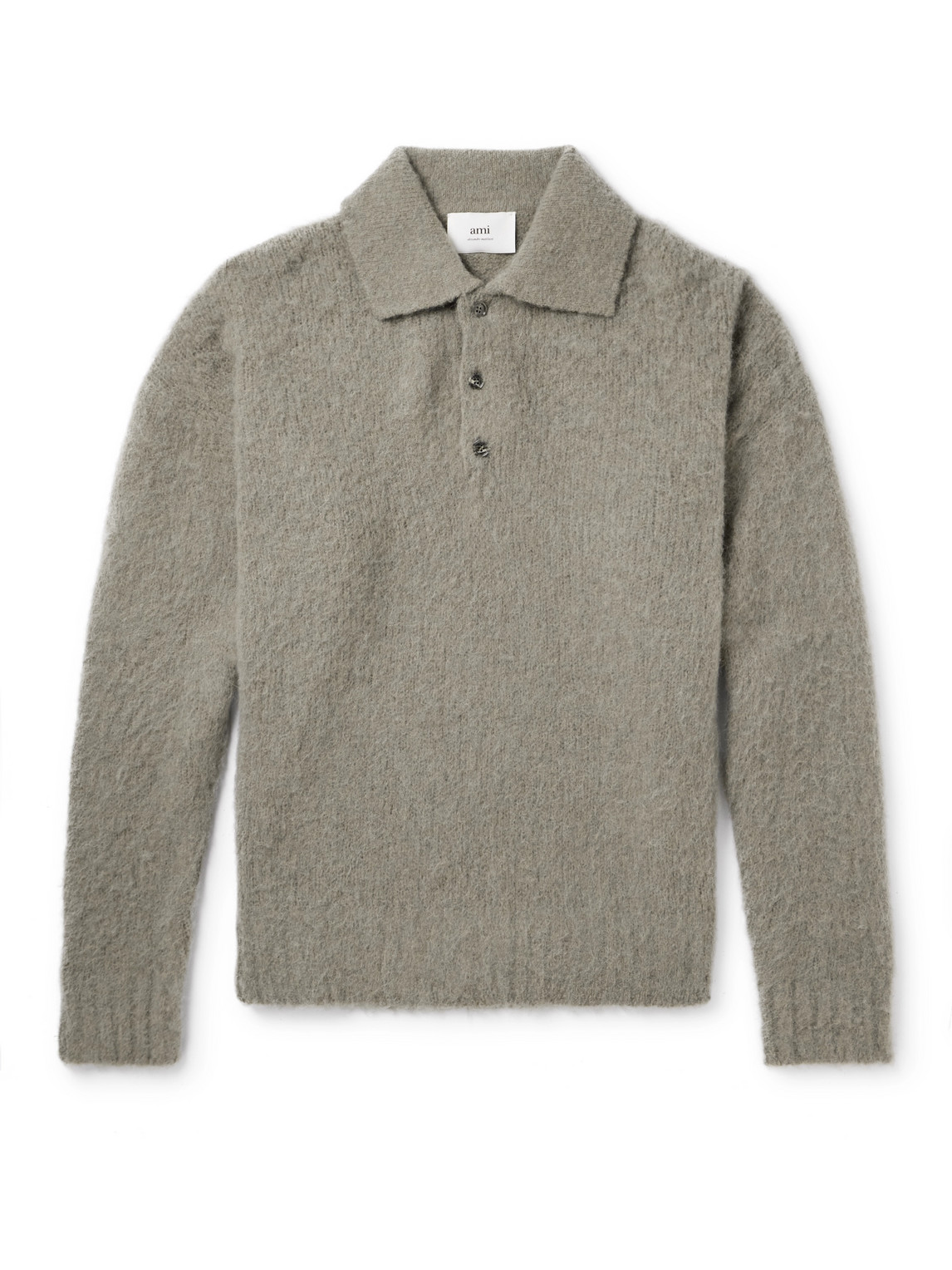 Ami Alexandre Mattiussi Brushed-knit Polo Shirt In Gray