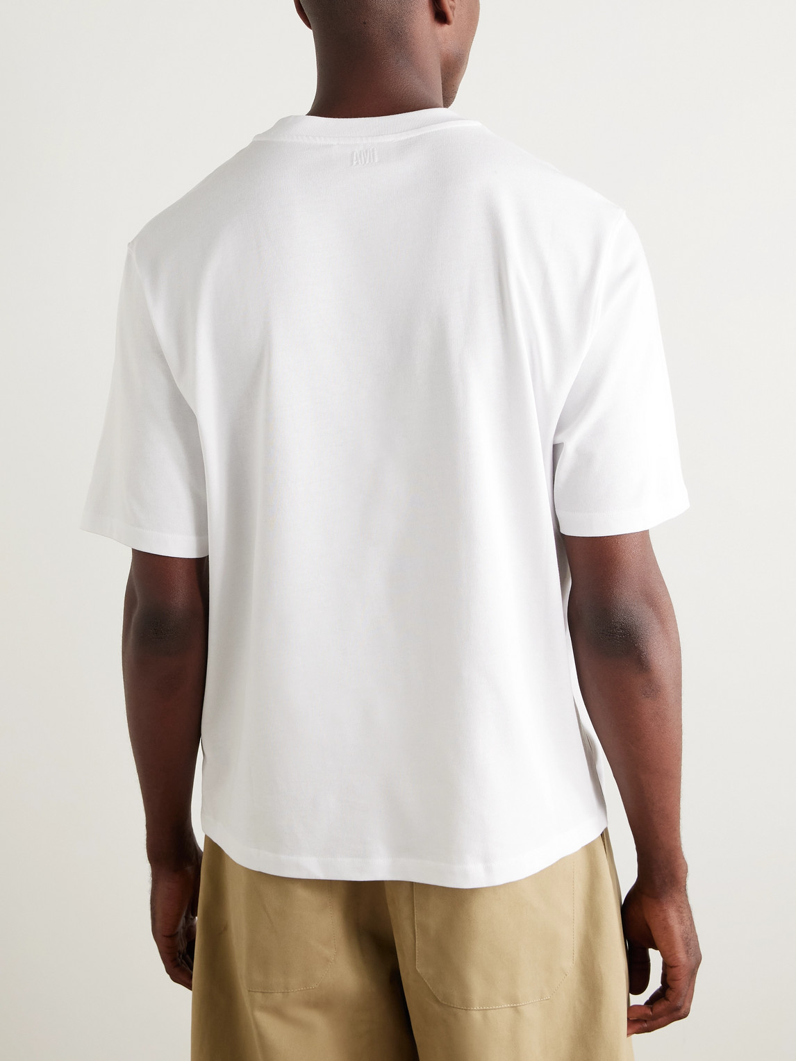 Shop Ami Alexandre Mattiussi Logo-embroidered Organic Cotton-jersey T-shirt In White