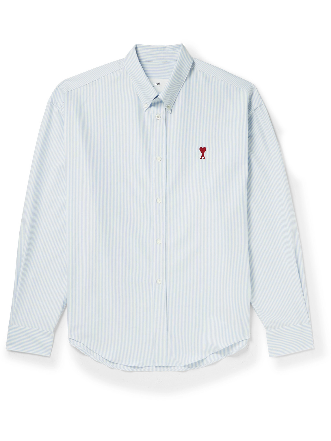 Ami Alexandre Mattiussi Button-down Collar Logo-embroidered Striped Cotton Oxford Shirt In Blue