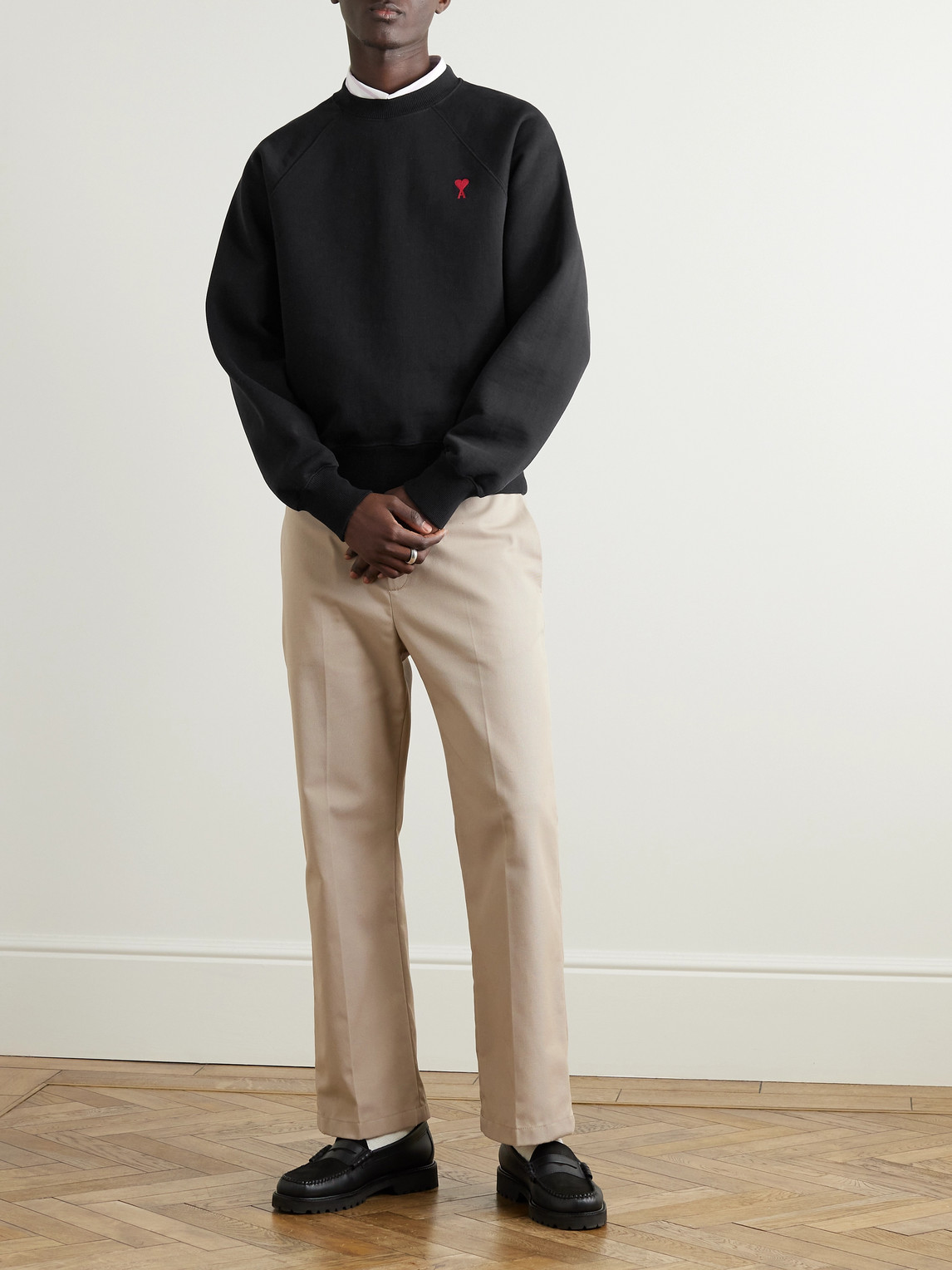 Shop Ami Alexandre Mattiussi Logo-embroidered Cotton-blend Jersey Sweatshirt In Black