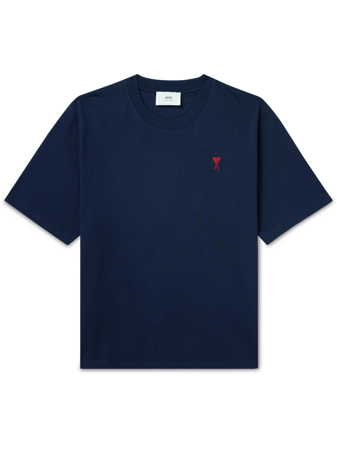 Shop Ami Alexandre Mattiussi Logo-embroidered Cotton-jersey T-shirt In Blue