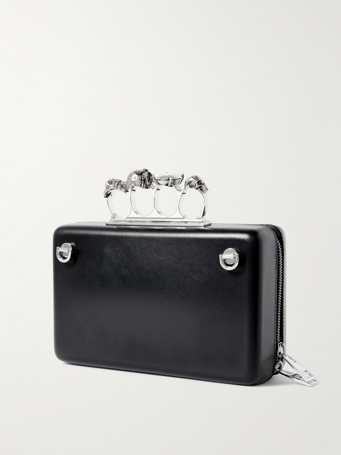 Shop Alexander Mcqueen The Knuckle Twisted Leather And Silver-tone Messenger Bag In Black