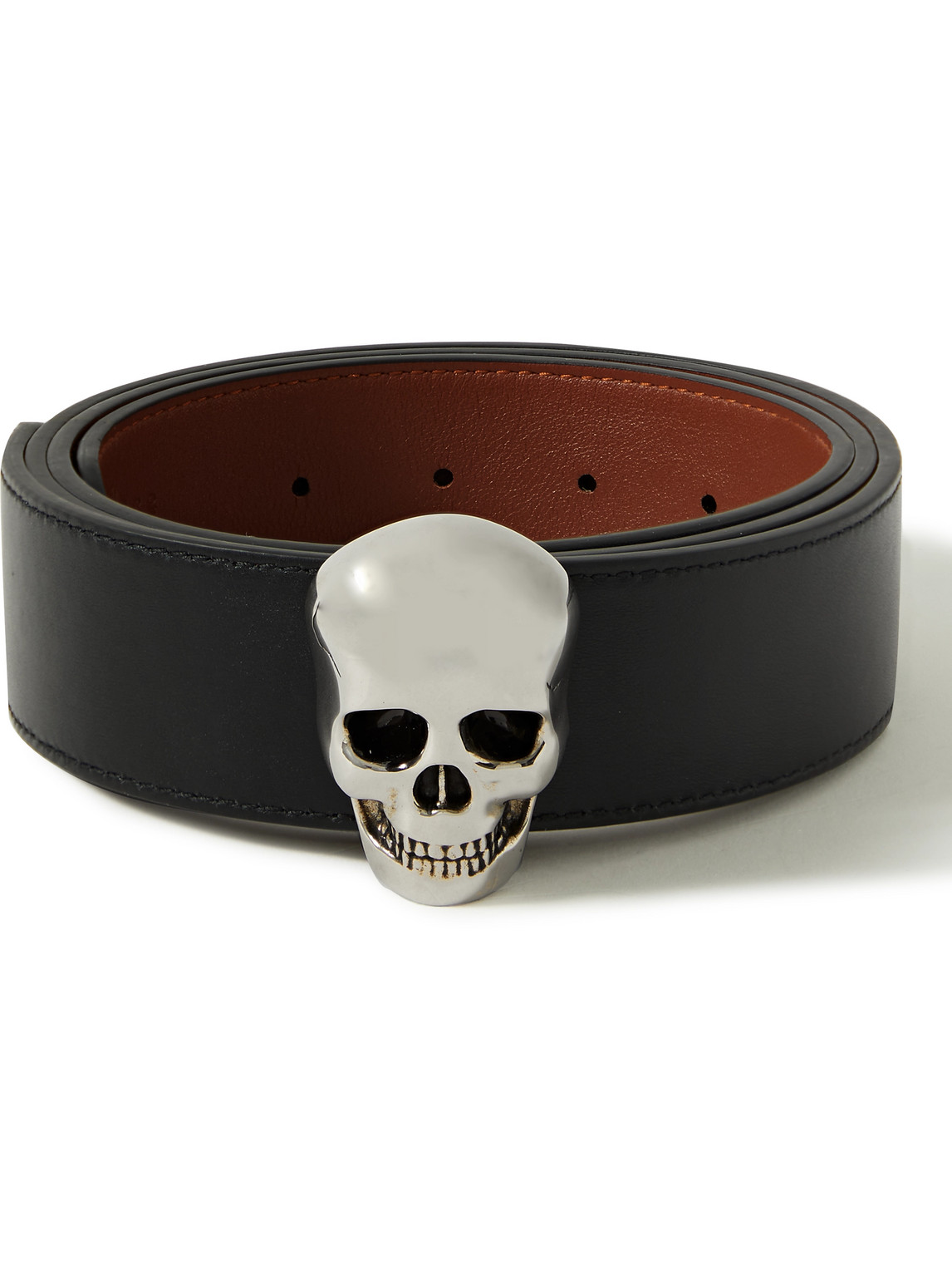 Shop Alexander Mcqueen 4cm Reversible Leather Belt In Black