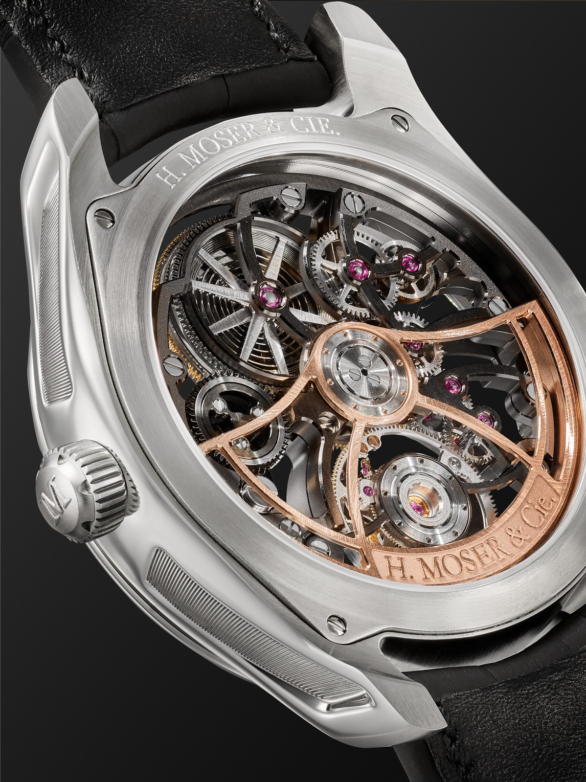  H. Moser & Cie. - Pioneer Cylindrical Automatic Tourbillon Skeleton 42.8mm Steel And Alligator Watch, Ref. No. 3811-1200 - Men - Blue 