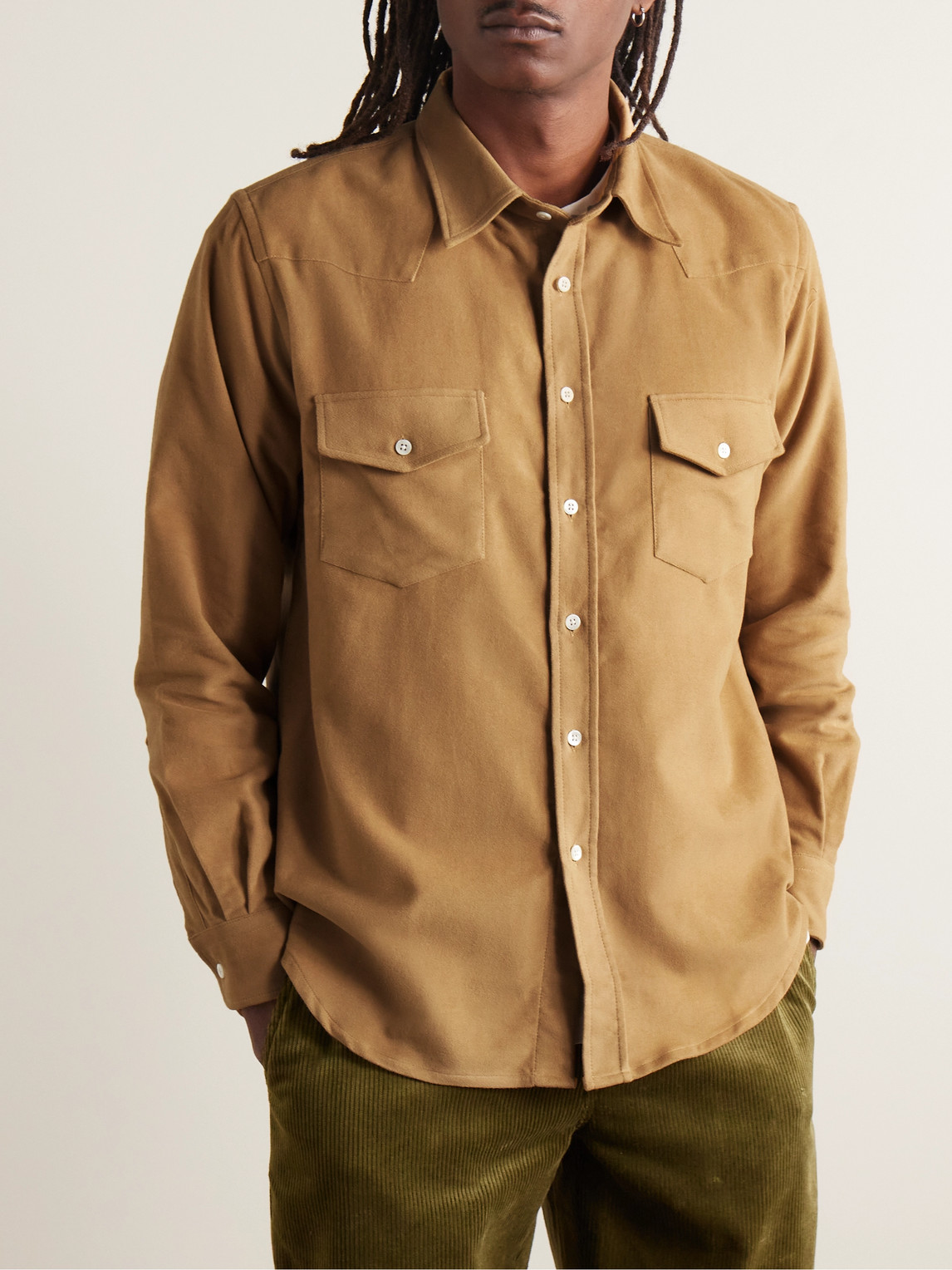 Shop De Bonne Facture Camargue Cotton-moleskin Shirt In Brown