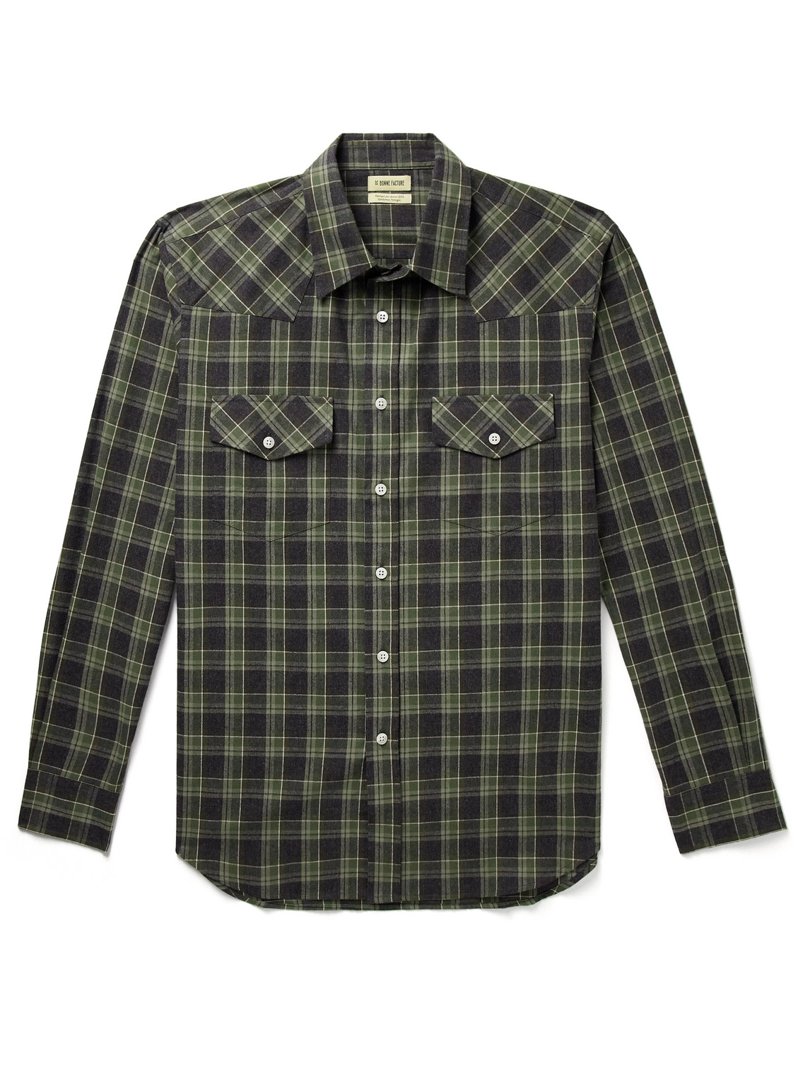 Shop De Bonne Facture Camargue Checked Brushed Cotton-flannel Shirt In Green