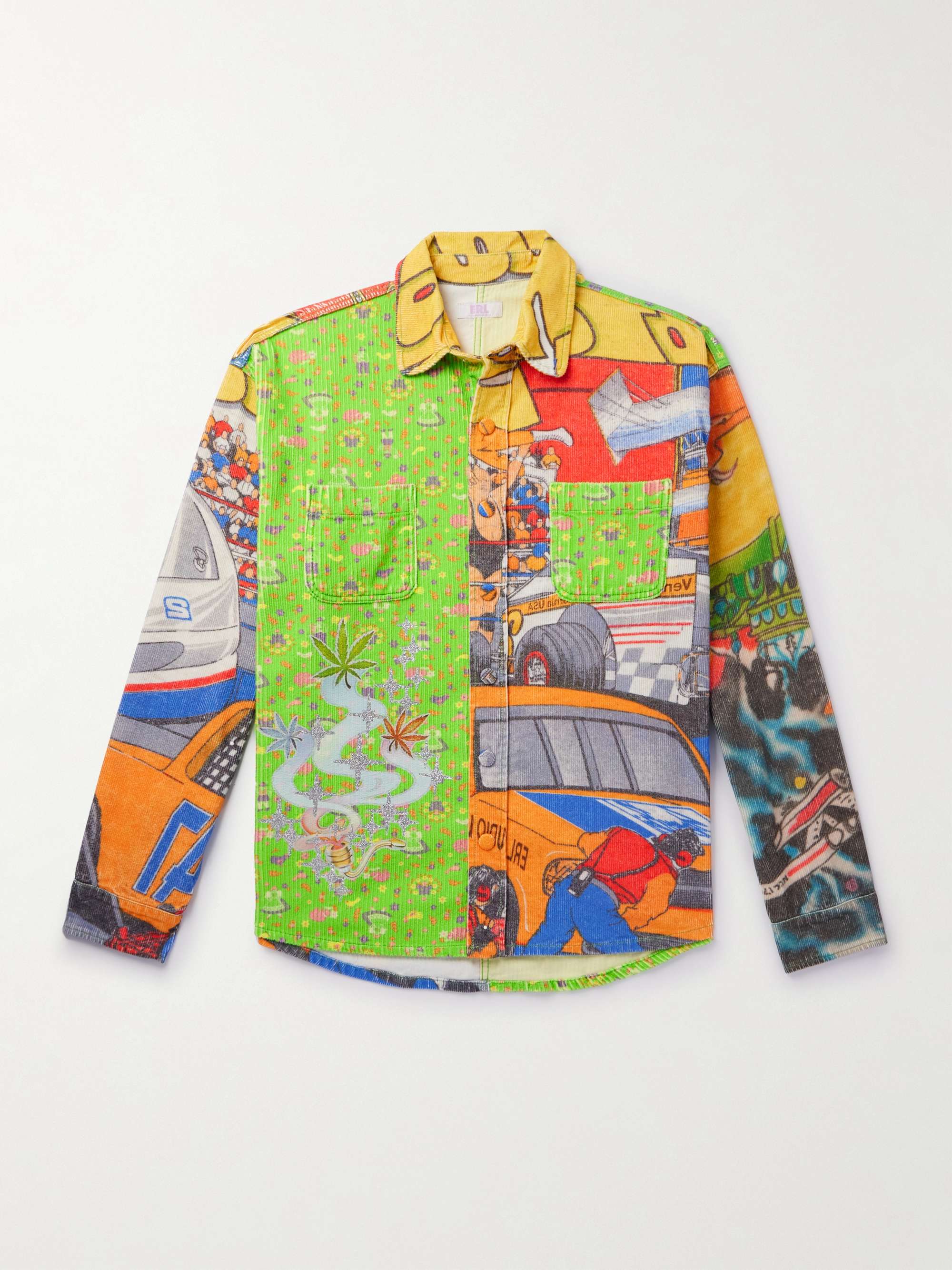 ERL Oversized Glittered Printed Cotton-Corduroy Overshirt for Men