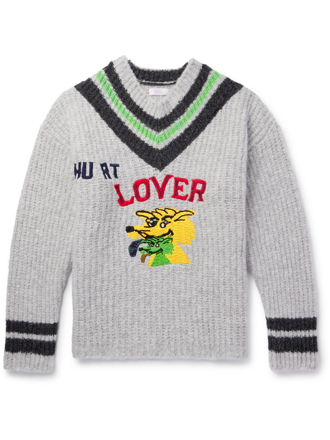 Erl Embroidered V-neck Jumper In Gray