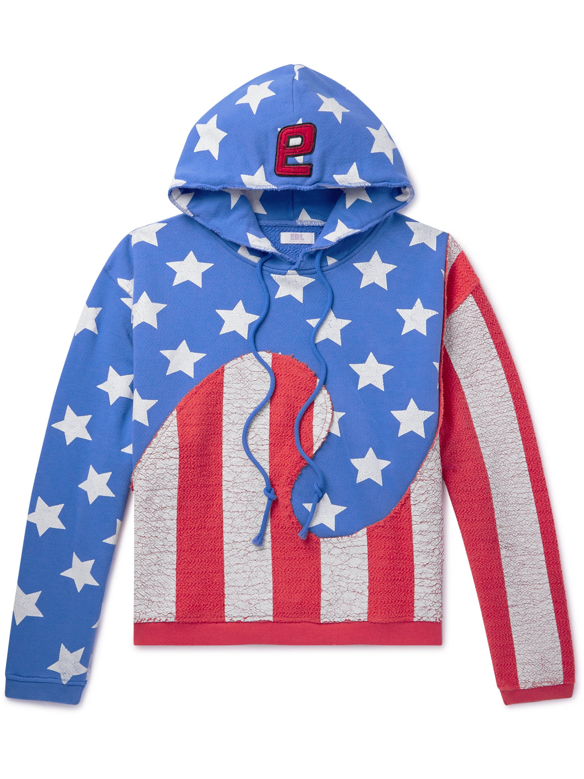 ERL Logo-Appliquéd Distressed Printed Cotton-Jersey Hoodie