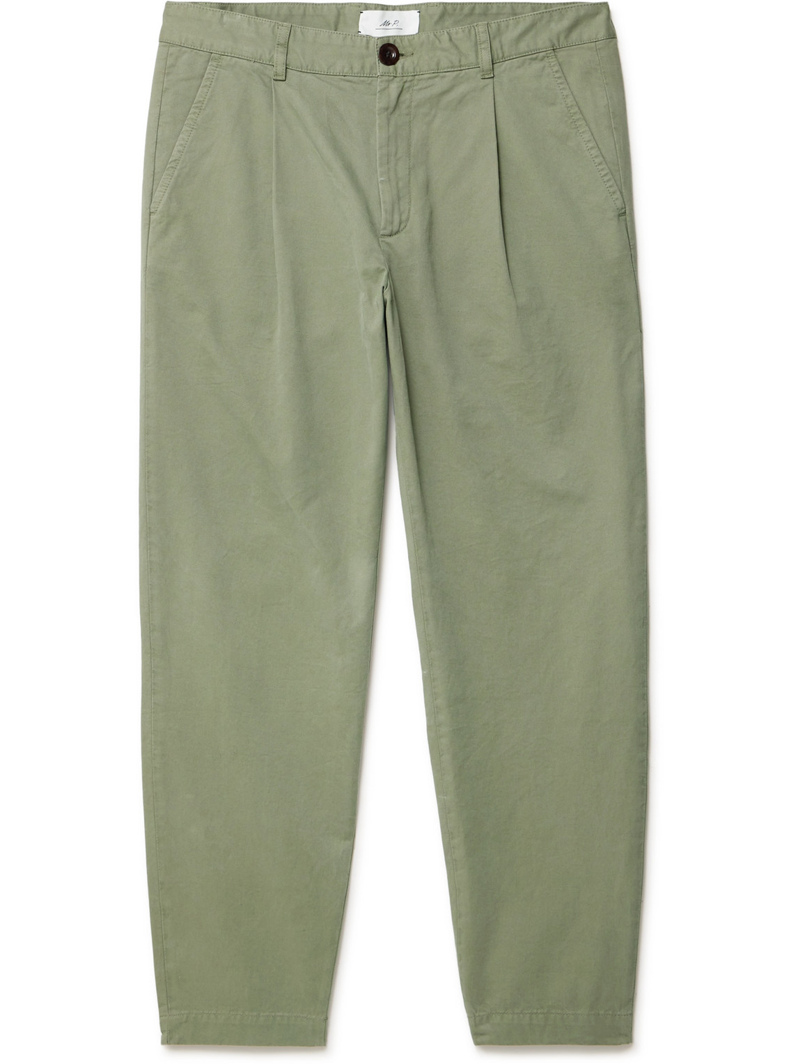 Mr P Tapered Pleated Garment-dyed Cotton-blend Twill Trousers In Green