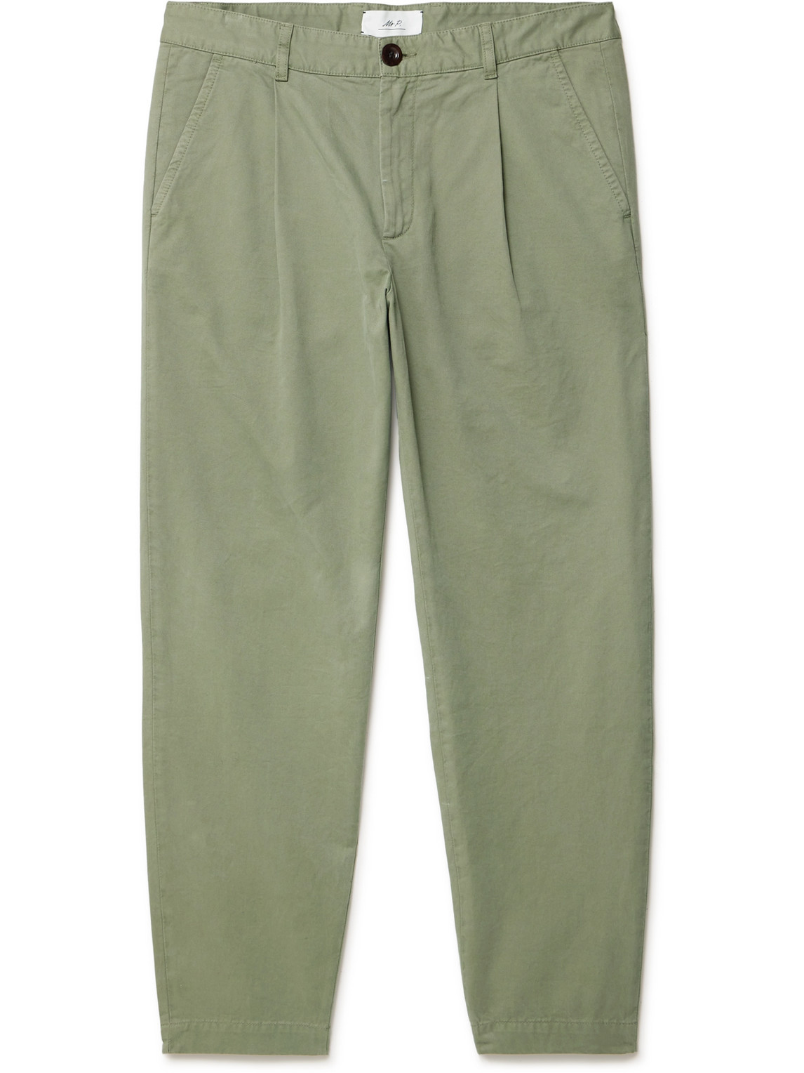 Tapered Pleated Garment-Dyed Cotton-Blend Twill Trousers