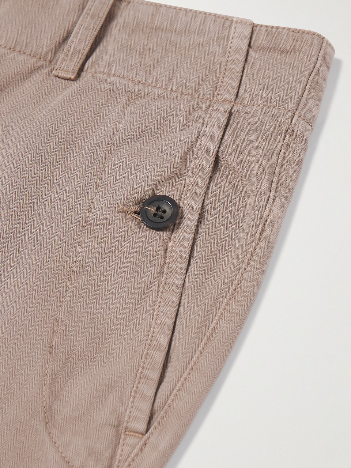 Shop Mr P Straight-leg Herringbone Cotton Trousers In Brown