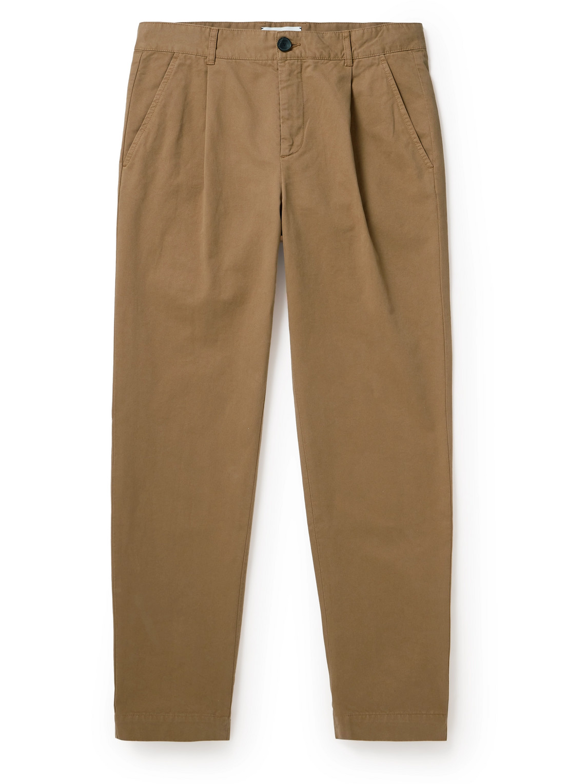 Tapered Pleated Garment-Dyed Cotton-Blend Twill Trousers