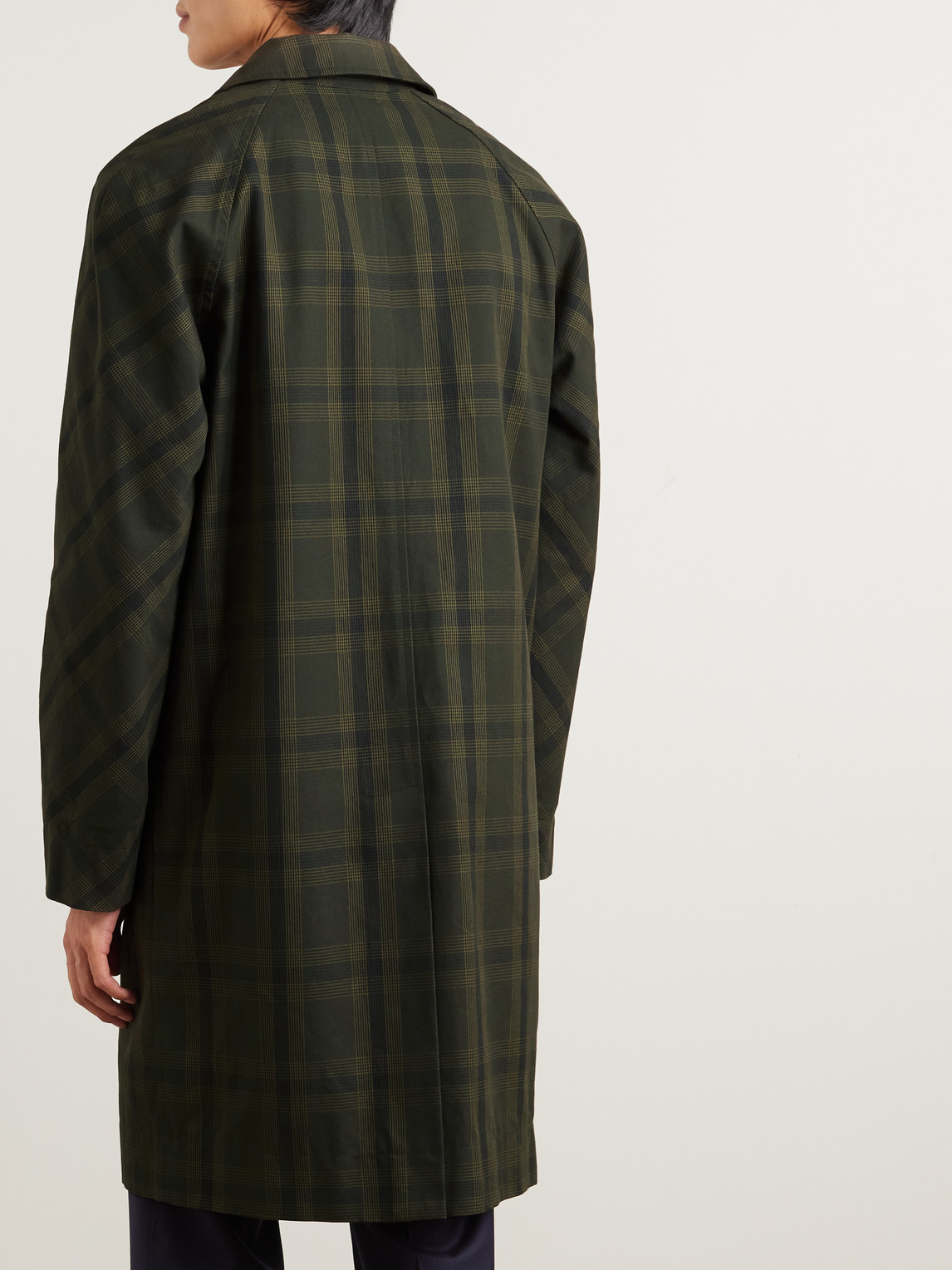 Shop Mr P Checked Cotton-twill Coat In Green