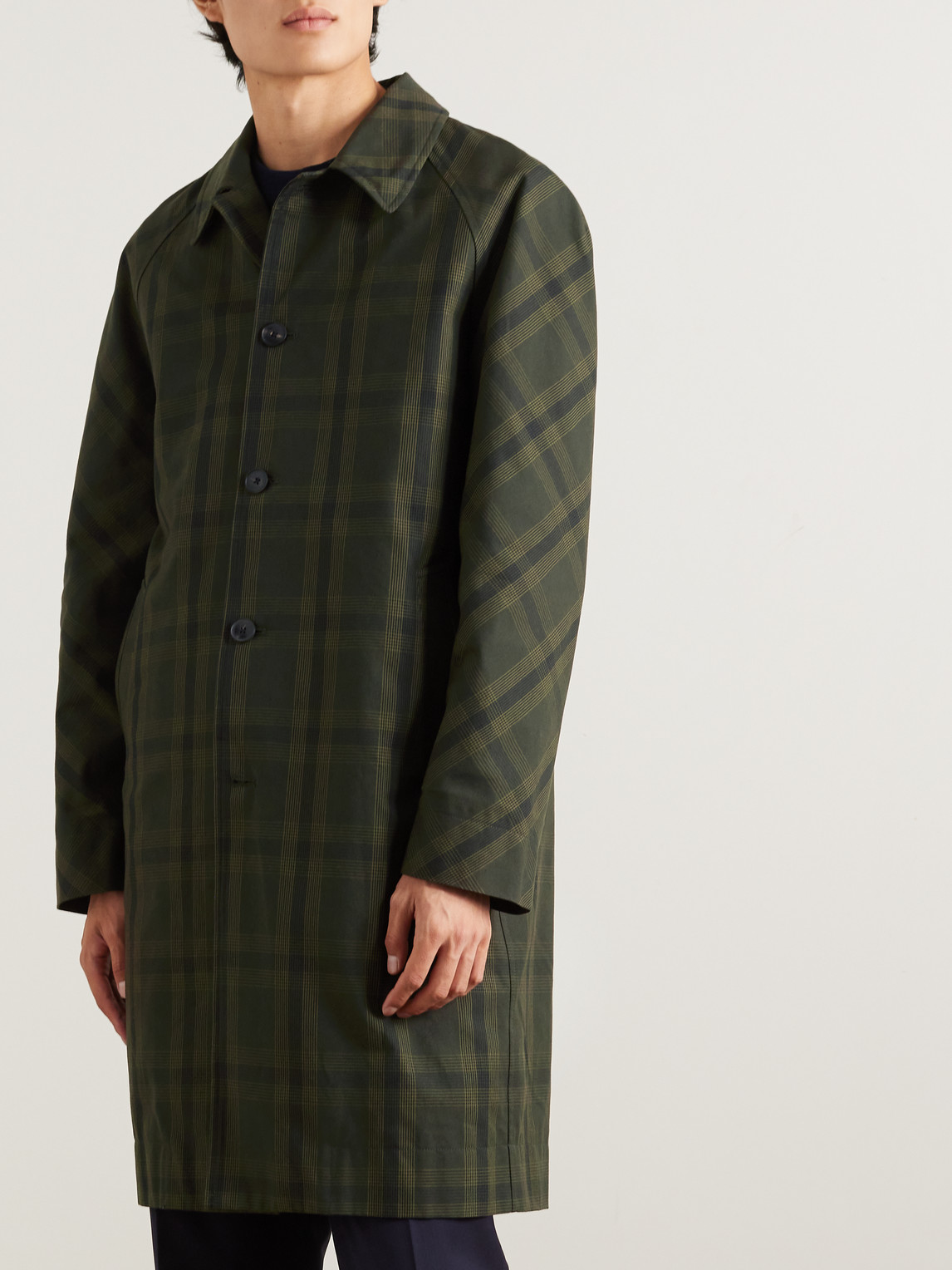 Shop Mr P Checked Cotton-twill Coat In Green