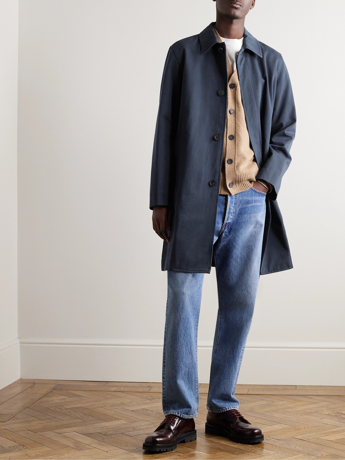 Shop Mr P Cotton-gabardine Coat In Blue