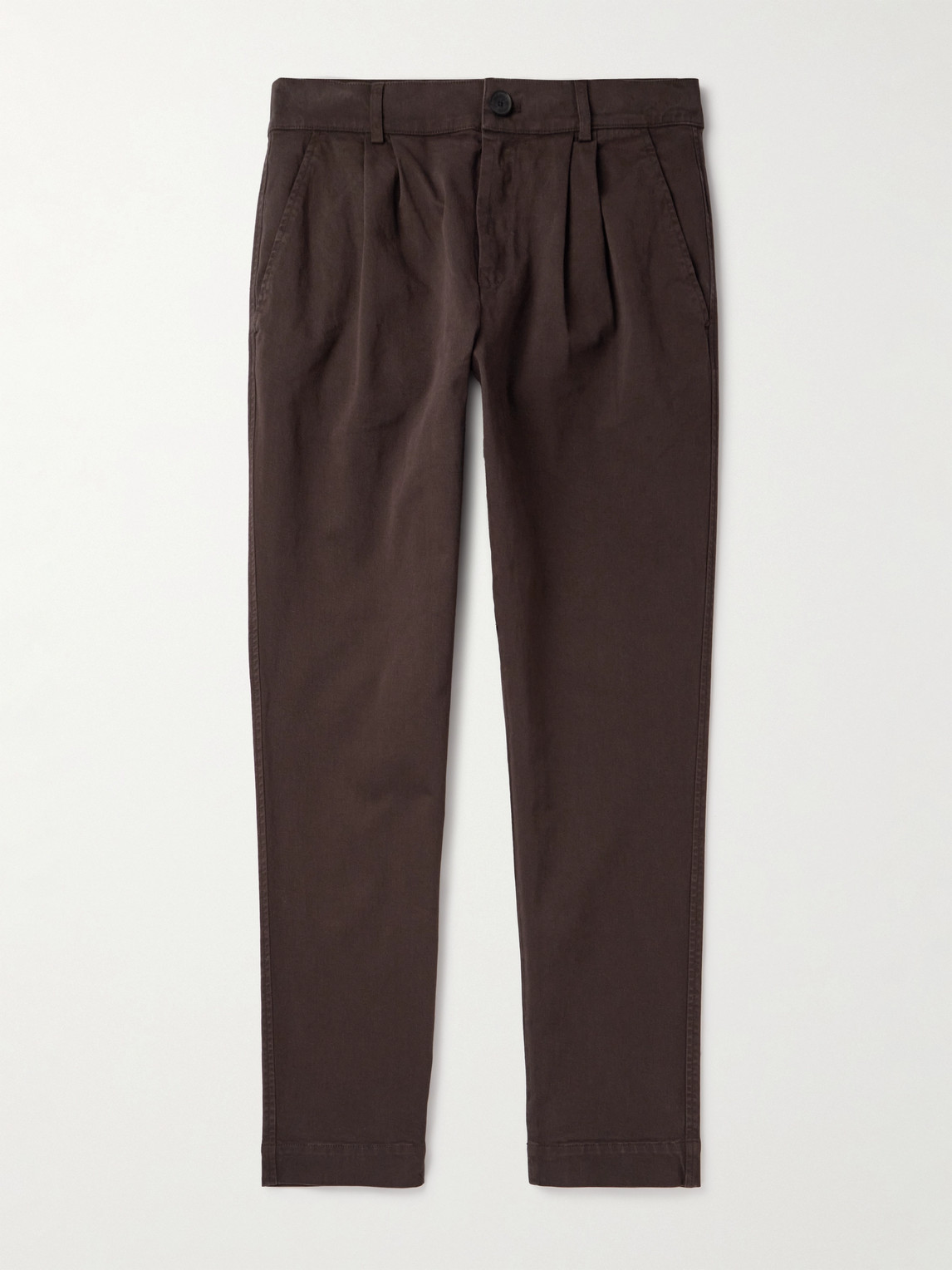 Mr P Tapered Pleated Garment-dyed Cotton-blend Twill Trousers In Brown