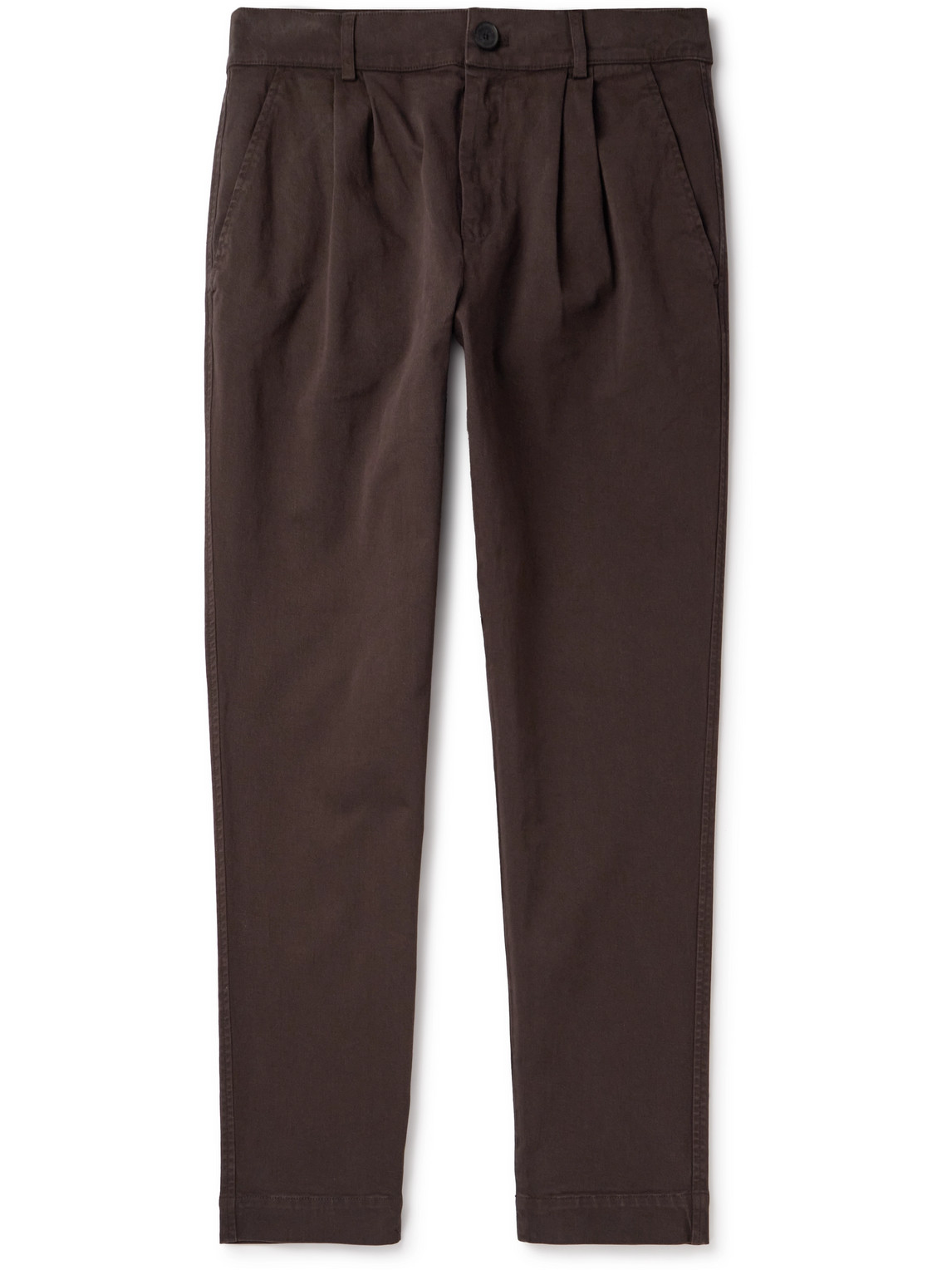 Mr P Tapered Pleated Garment-dyed Cotton-blend Twill Trousers In Brown