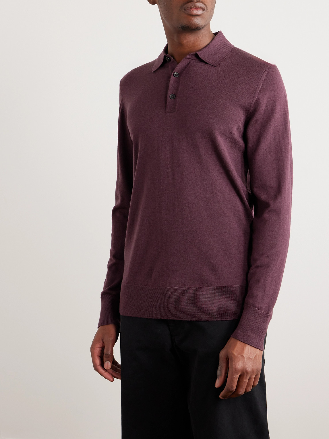 Shop Mr P Gerry Merino Wool Polo Shirt In Purple