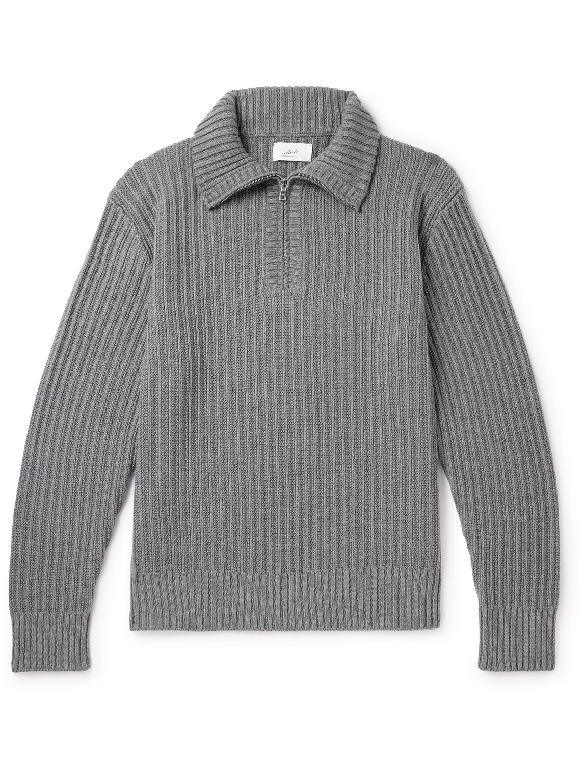 Mr P Ribbed Merino Wool Half-zip Sweater In Gray