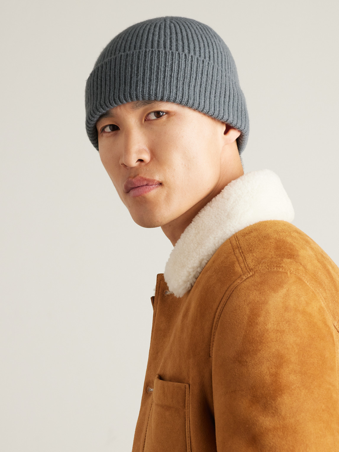 Shop Mr P Ribbed Wool Beanie In Blue