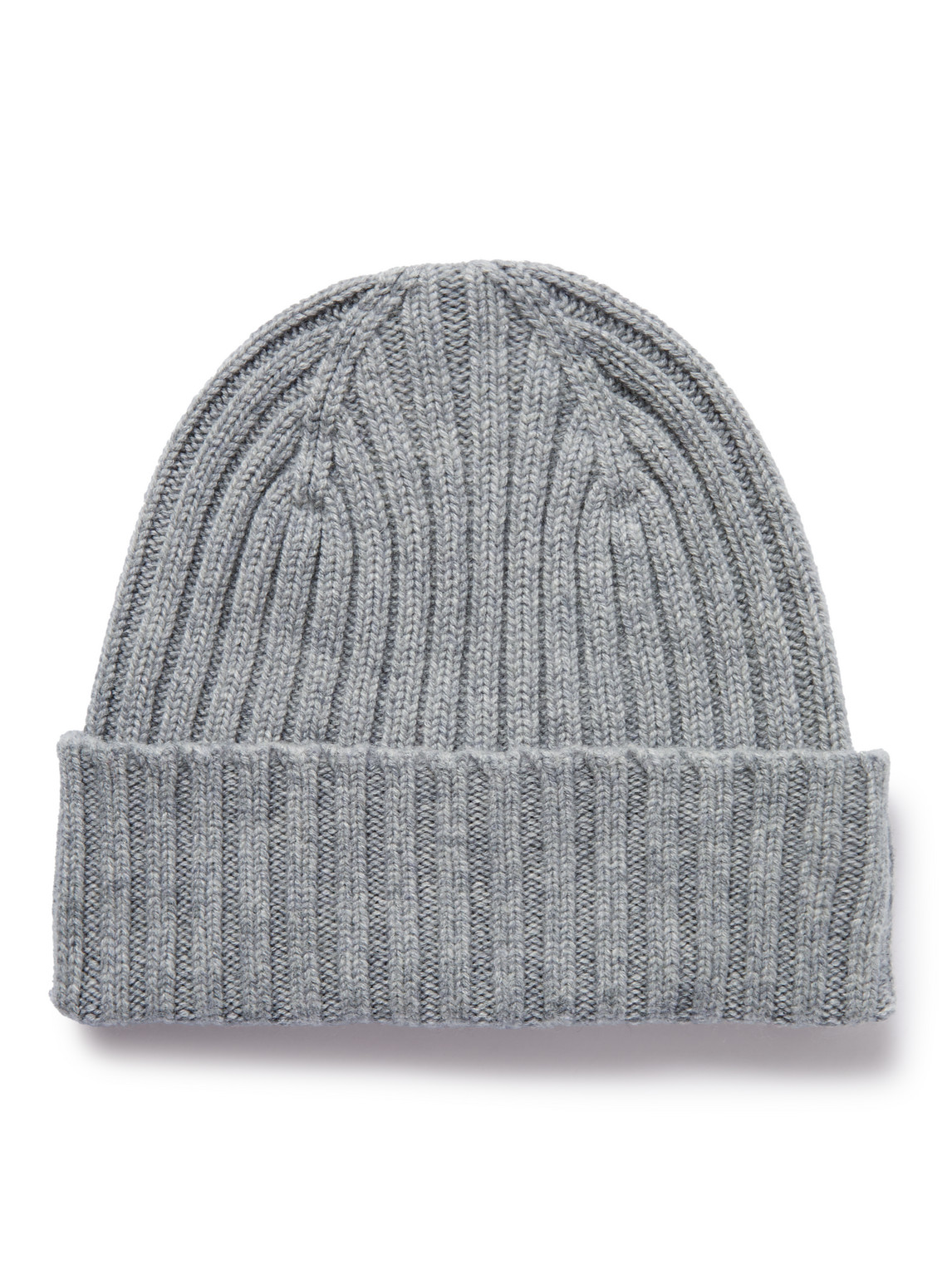 Mr P Cairn Ribbed Cashmere Beanie In Grey