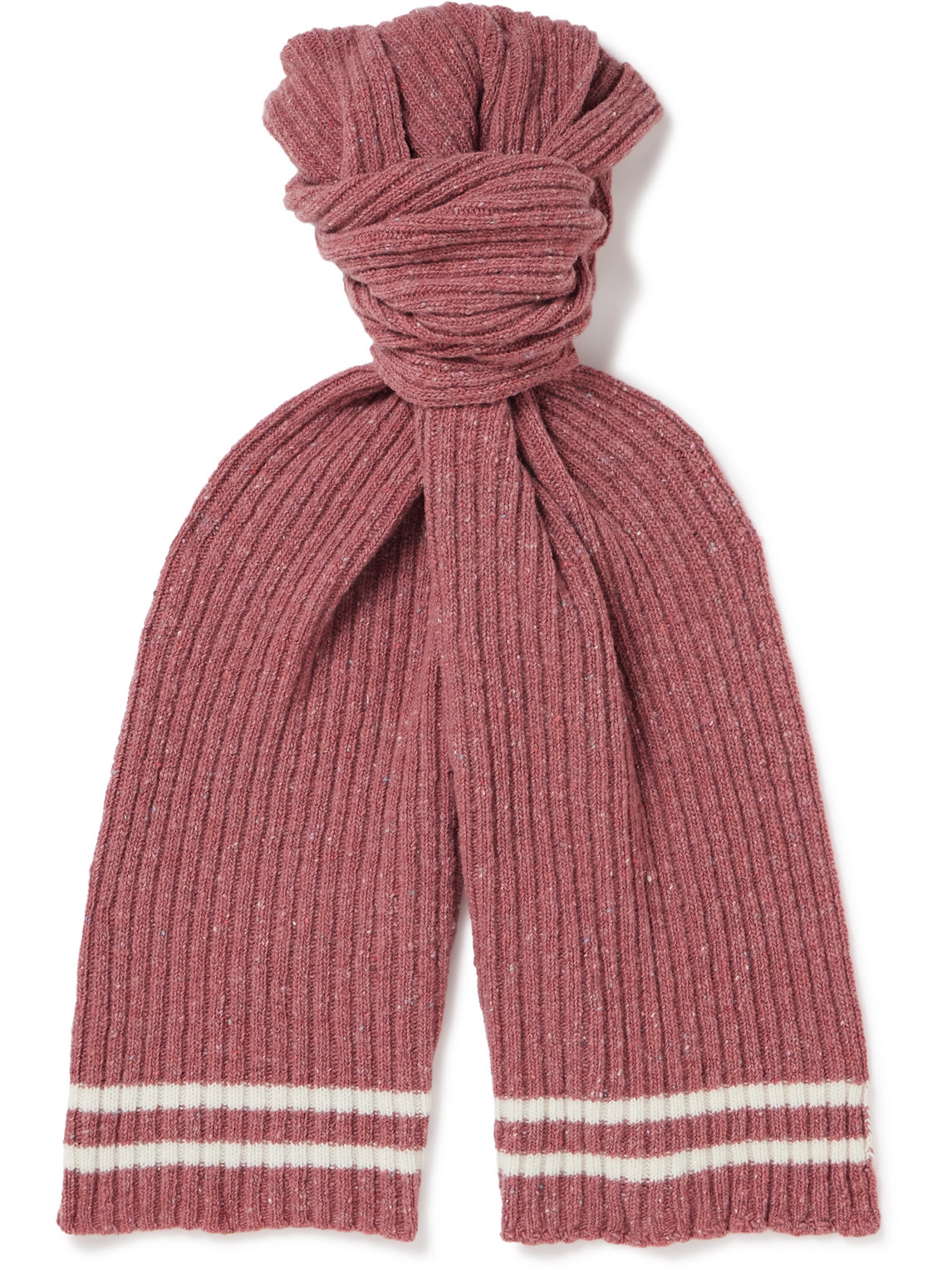 Mr P Striped Ribbed Donegal Merino Wool And Wool-blend Scarf In Burgundy