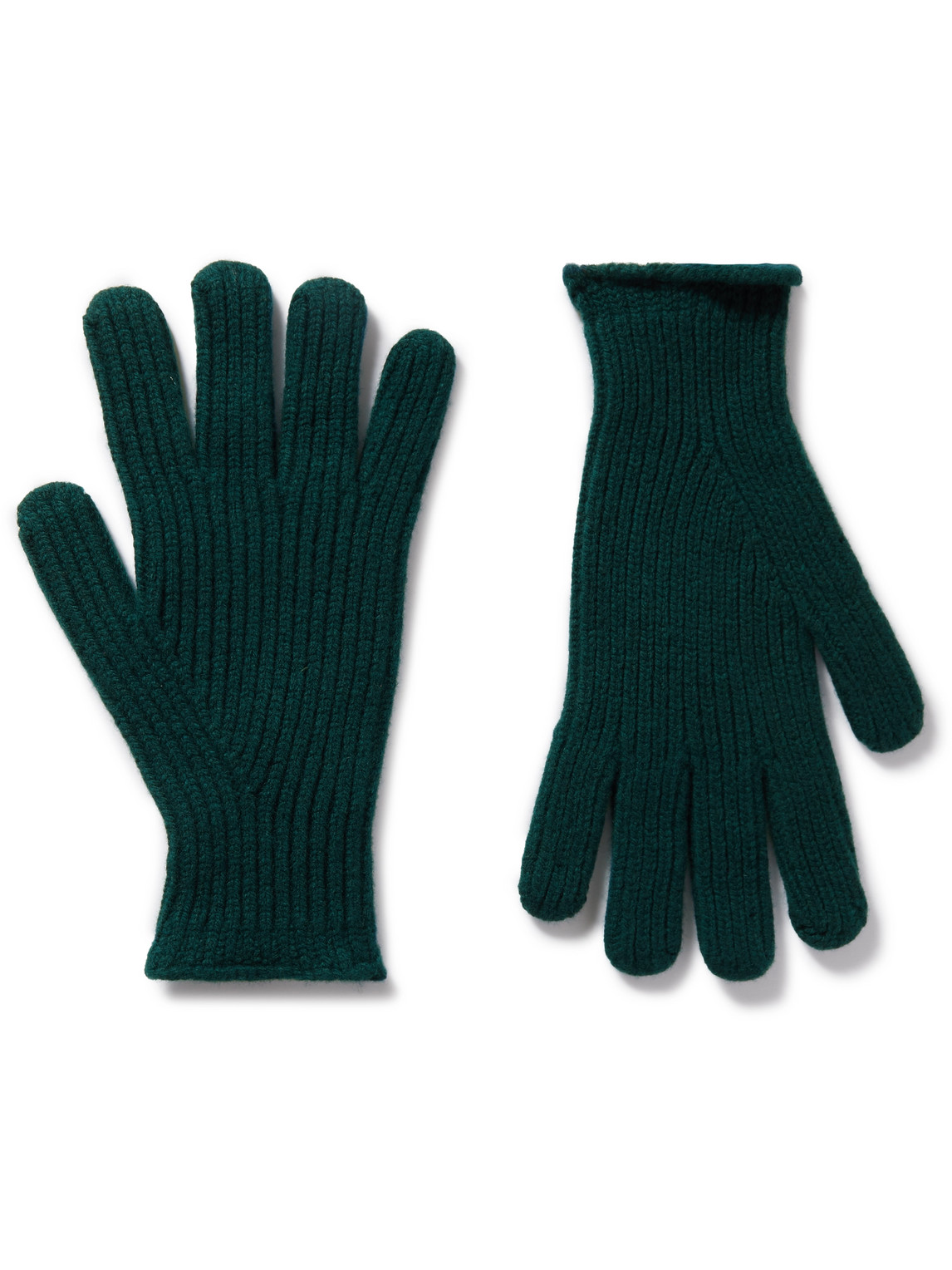Mr P Ribbed Wool Gloves In Green