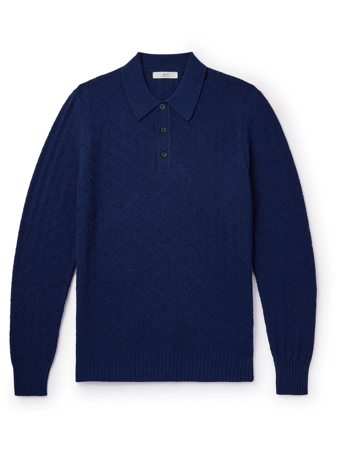Mr P Honeycomb-knit Wool Polo Shirt In Blue