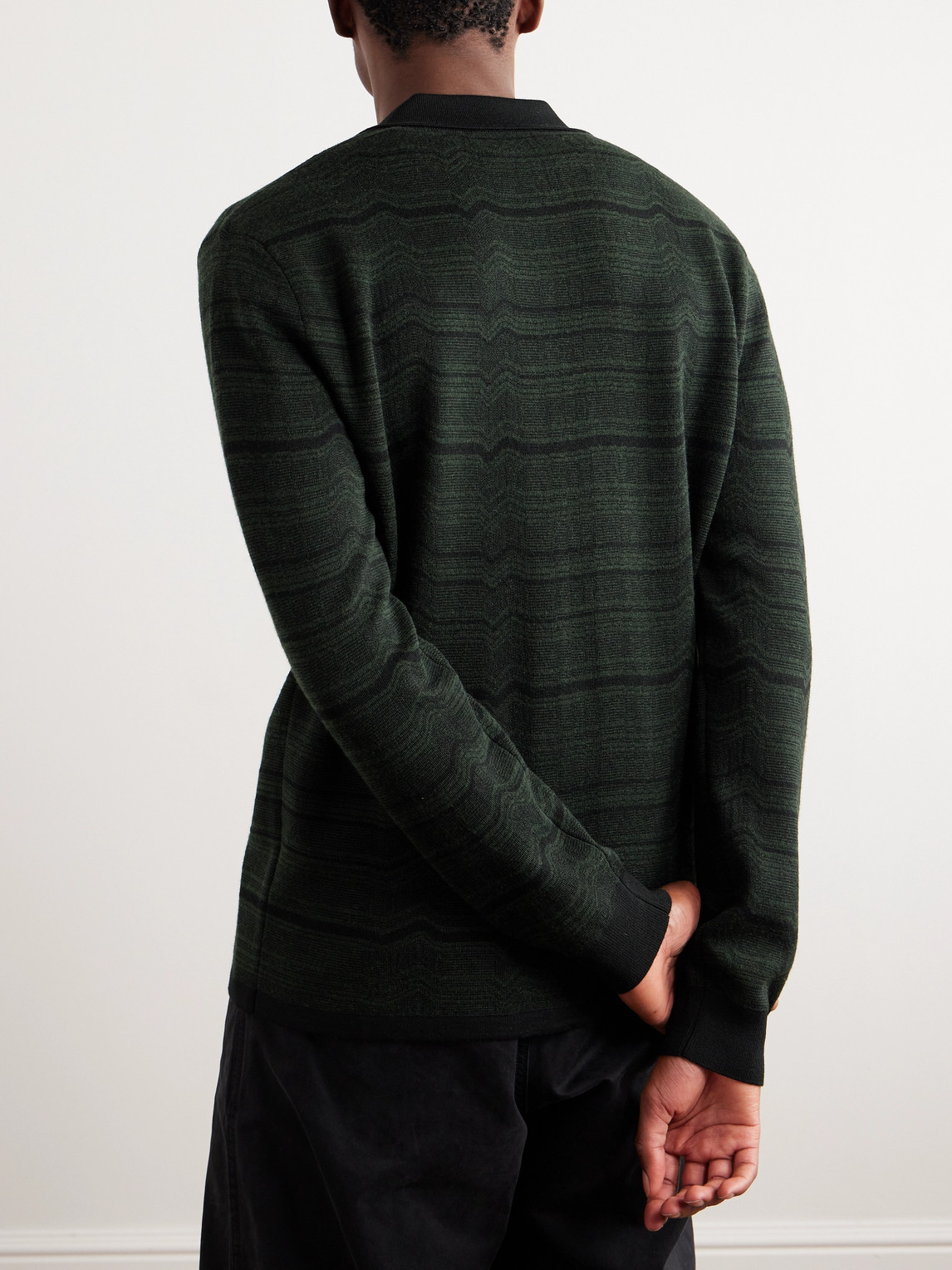 Shop Mr P Striped Merino Wool-jacquard Cardigan In Green