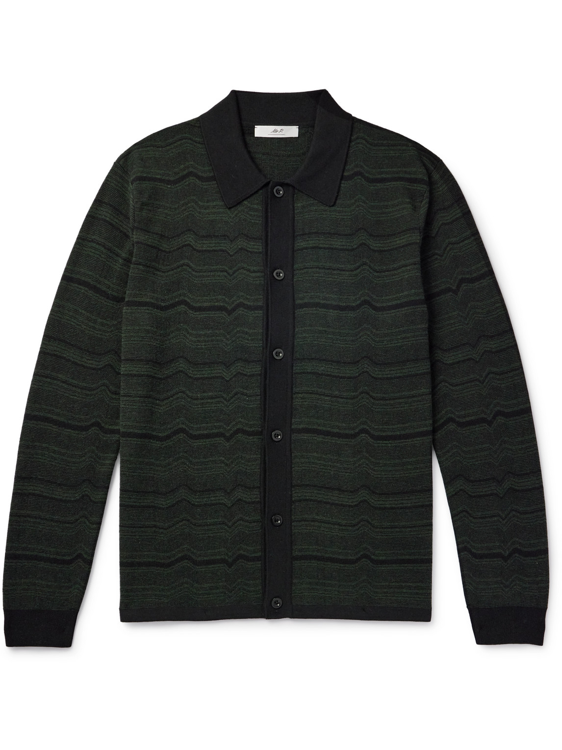 Mr P Striped Merino Wool-jacquard Cardigan In Green